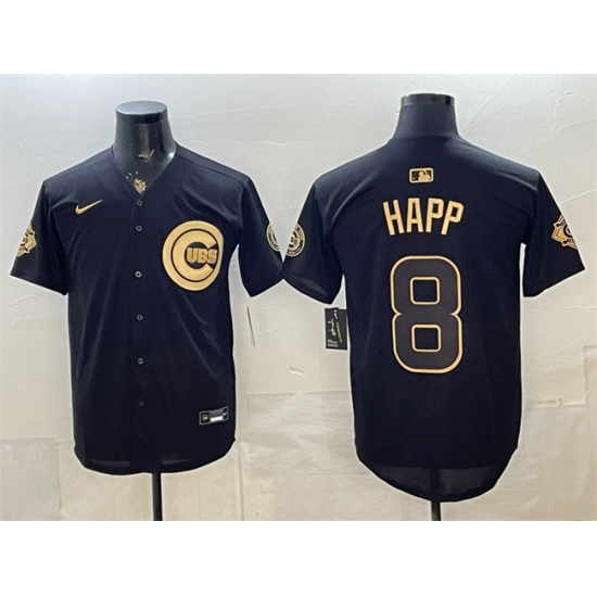 Men's Chicago Cubs #8 lan Happ Black Gold 150th Anniversary Stitched Baseball Jersey - Ujersey