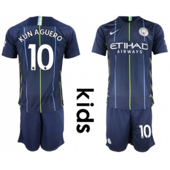 Manchester City #10 Kun Aguero Away Kid Soccer Club Jersey