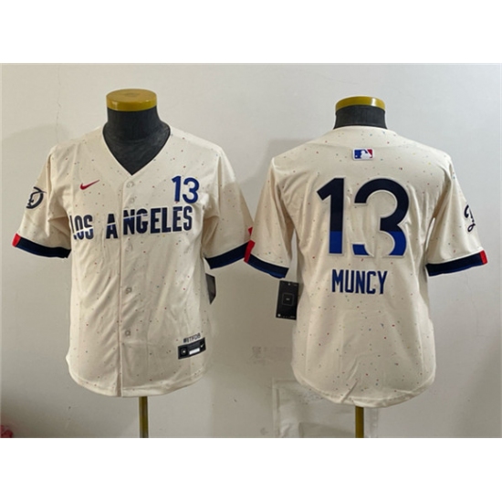 Youth Los Angeles Dodgers #13 Max Muncy Cream 2024 City Connect Limited Stitched Baseball Jersey - Ujersey