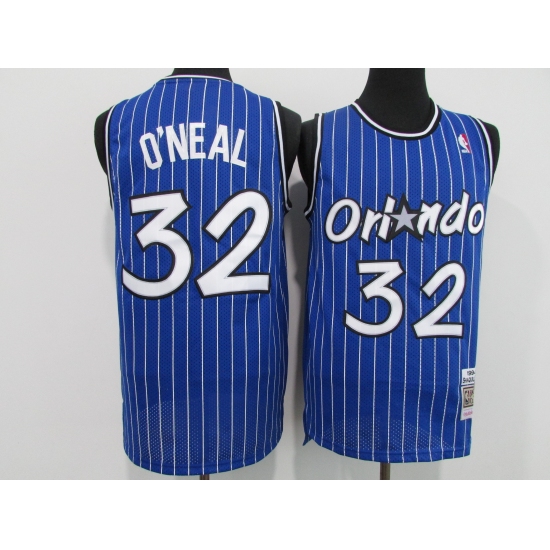 Men's Orlando Magic #32 Shaquille O'Neal Blue Mitchell & Ness Black Retired Player Jersey - Ujersey