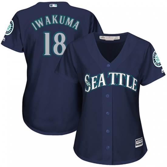 Women's Majestic Seattle Mariners #18 Hisashi Iwakuma Authentic Navy Blue Alternate 2 Cool Base MLB Jersey - Ujersey
