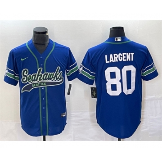 Men's Seattle Seahawks #80 Steve Largent Royal Throwback Cool Base Stitched Baseball Jersey - Ujersey