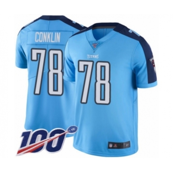 Youth Tennessee Titans #78 Jack Conklin Limited Light Blue Rush Vapor Untouchable 100th Season Football Jersey - Ujersey