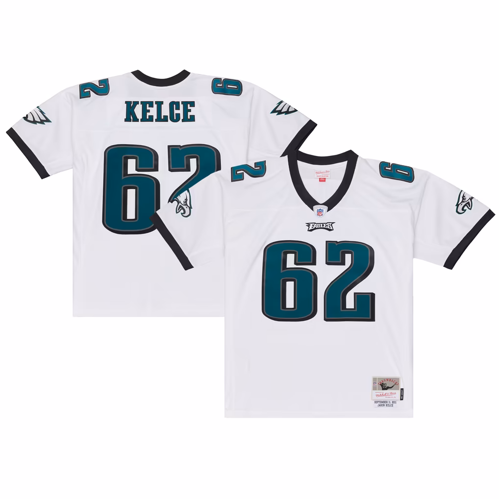 Men's Philadelphia Eagles Jason Kelce Mitchell & Ness White 2011 Legacy Replica Player Jersey - SUjersey01