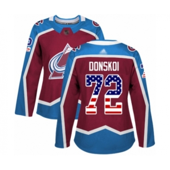 Women's Colorado Avalanche #72 Joonas Donskoi Authentic Burgundy Red USA Flag Fashion Hockey Jersey - Ujersey