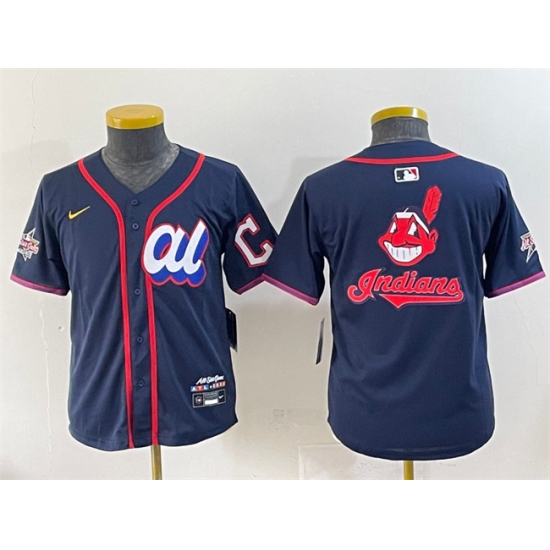 Women's American League Cleveland Guardians Team Big Logo Navy 2025 All-Star Edition Limited Stitched Baseball Jersey(Run Small) - Ujersey