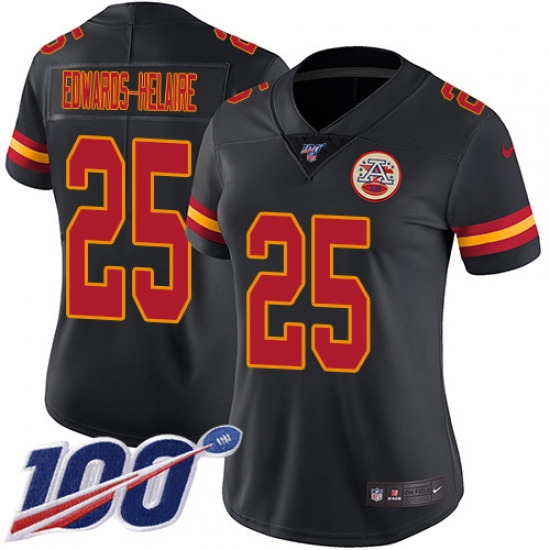 Women's Kansas City Chiefs #25 Clyde Edwards-Helaire Black Stitched Limited Rush 100th Season Jersey - Ujersey