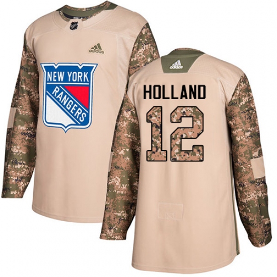 Youth Adidas New York Rangers #12 Peter Holland Authentic Camo Veterans Day Practice NHL Jersey - Ujersey