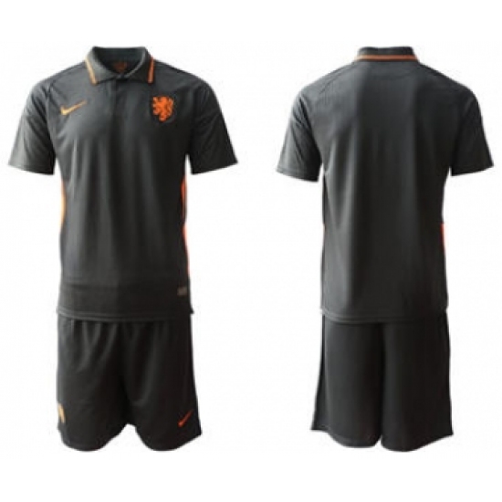 Men's Netherlands Custom Euro 2021 Soccer Jersey and Shorts Black - Ujersey
