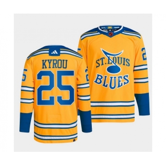 Men's St. Louis Blues #25 Jordan Kyrou Yellow 2022-23 Reverse Retro Stitched Jersey - Ujersey