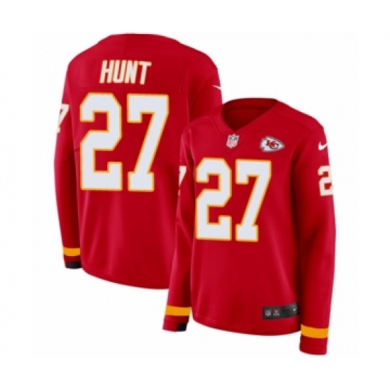 Women's Nike Kansas City Chiefs #27 Kareem Hunt Limited Red Therma Long Sleeve NFL Jersey - Ujersey