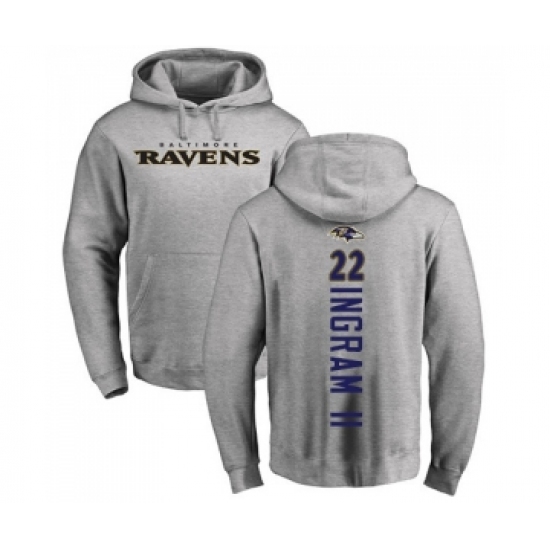 Football Baltimore Ravens #22 Mark Ingram II Ash Backer Pullover Hoodie - Ujersey