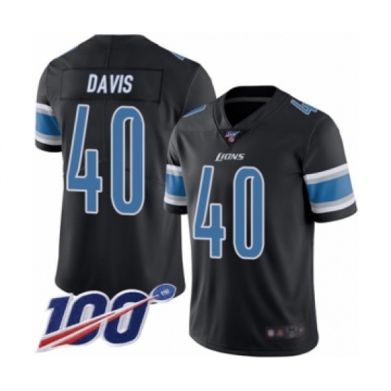 Men's Detroit Lions #40 Jarrad Davis Limited Black Rush Vapor Untouchable 100th Season Football Jersey - Ujersey