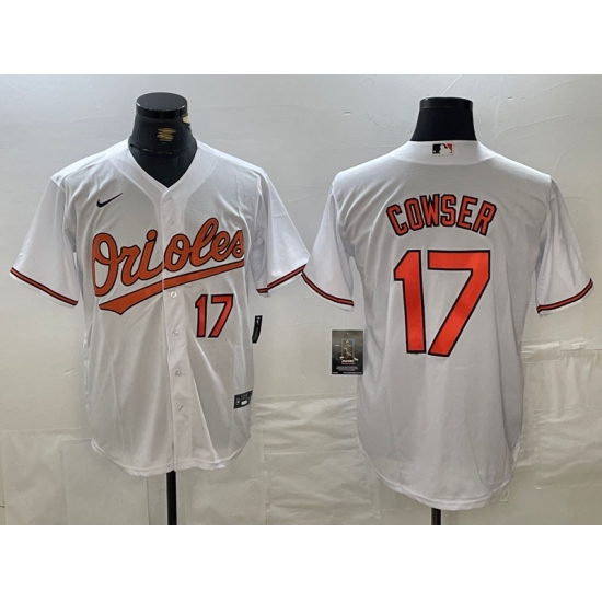 Men's Baltimore Orioles #17 Colton Cowser Number White Cool Base Stitched Jersey