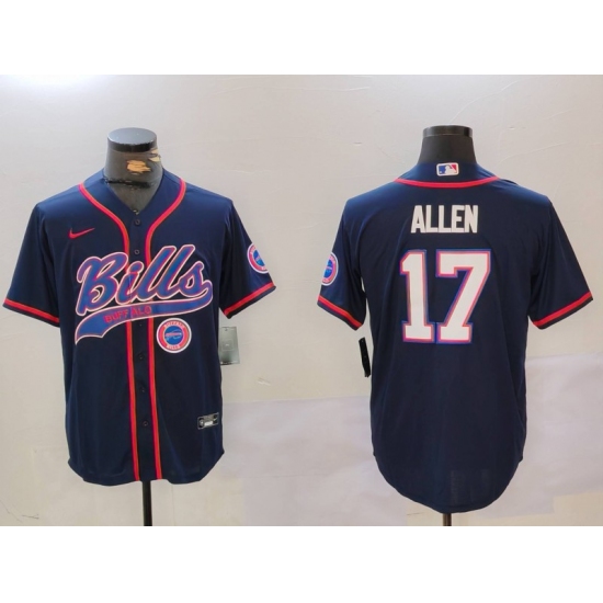 Men's Buffalo Bills #17 Josh Allen Navy Team Cool Base Stitched Baseball Jersey - Ujersey
