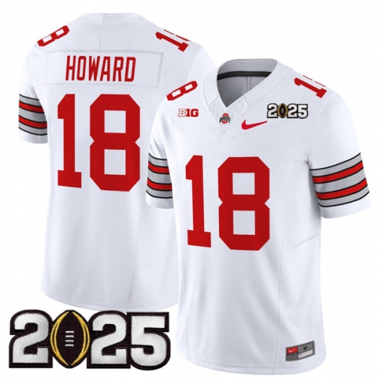 Men's Ohio State Buckeyes #18 Will Howard White 2025 CFP Final F.U.S.E. Vapor Limited Stitched Football Jersey - Ujersey