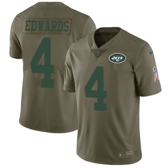 Men's Nike New York Jets #4 Lac Edwards Limited Olive 2017 Salute to Service NFL Jersey - Ujersey