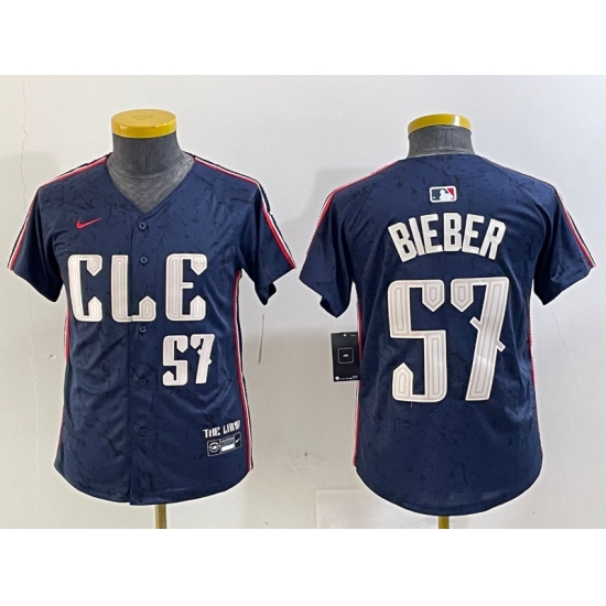 Youth Cleveland Guardians #57 Shane Bieber Number Navy 2024 City Connect Limited Stitched Jersey - Ujersey