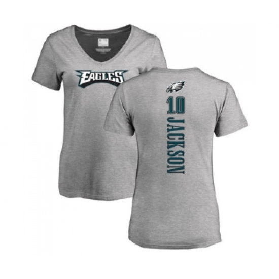 Women's Philadelphia Eagles #10 DeSean Jackson Ash Backer V-Neck T-Shirt - Ujersey