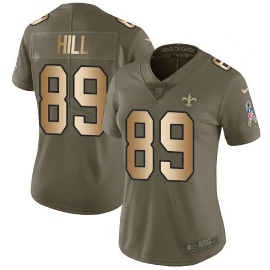 Women's Nike New Orleans Saints #89 Josh Hill Limited Olive/Gold 2017 Salute to Service NFL Jersey - Ujersey