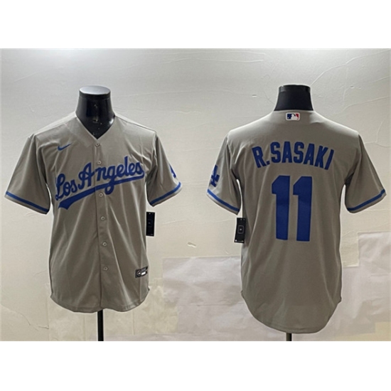 Men's Los Angeles Dodgers #11 Roki Sasaki Gray Cool Base Stitched Baseball Jersey - Ujersey