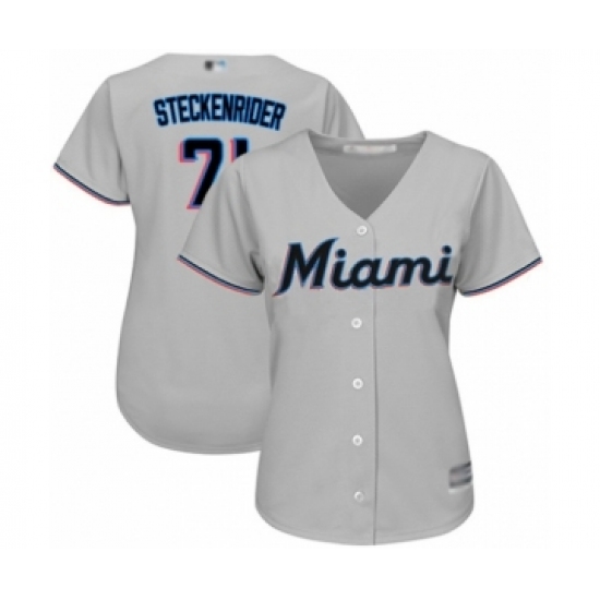 Women's Miami Marlins #71 Drew Steckenrider Authentic Grey Road Cool Base Baseball Player Jersey