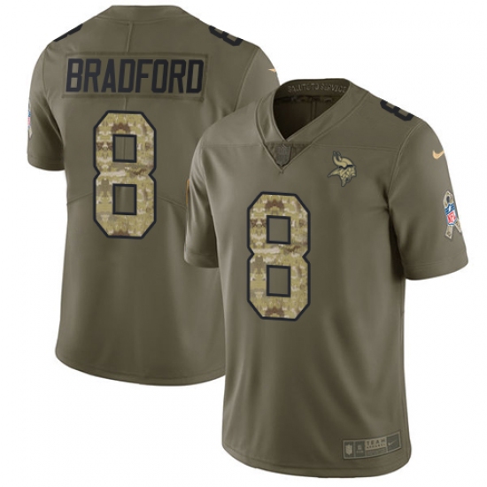 Youth Nike Minnesota Vikings #8 Sam Bradford Limited Olive/Camo 2017 Salute to Service NFL Jersey - Ujersey