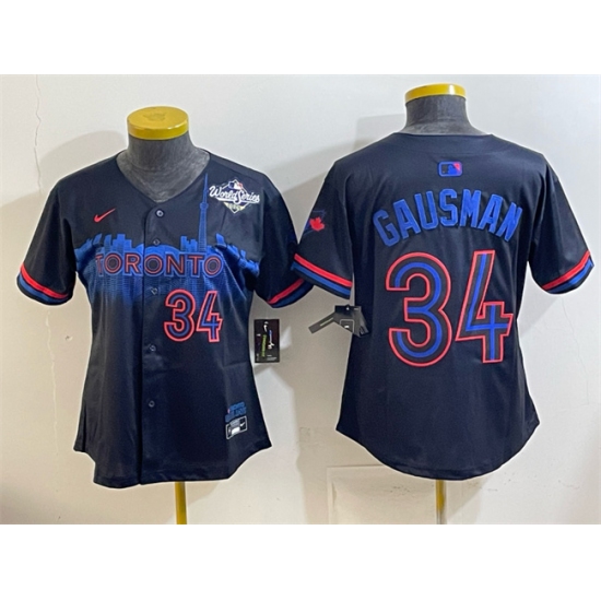 Women's Toronto Blue Jays #34 Kevin Gausman Navy 2025 World Series City Connect Limited Stitched Baseball Jersey(Run Small) - Ujersey