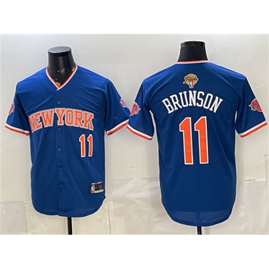 Men's New York Knicks #11 Jalen Brunson Blue 2026 Finals Stitched Baseball Jersey - Ujersey