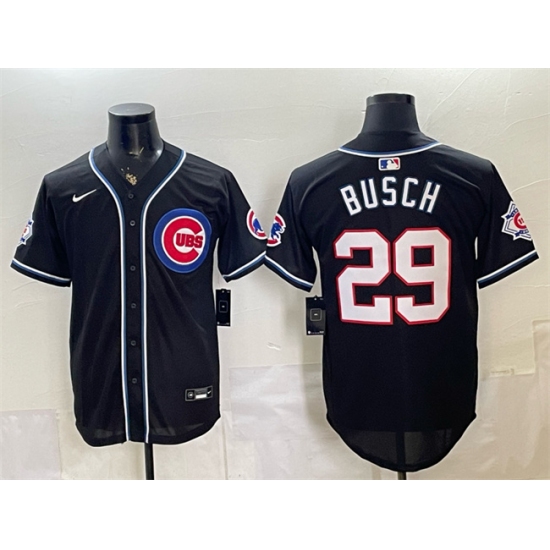 Men's Chicago Cubs #29 Michael Busch 150th Anniversary Black Out Style Vapor Premier Limited Stitched Baseball Jersey - Ujersey