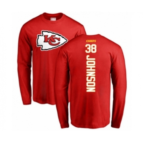 Football Kansas City Chiefs #38 Dontae Johnson Red Backer Long Sleeve T-Shirt - Ujersey