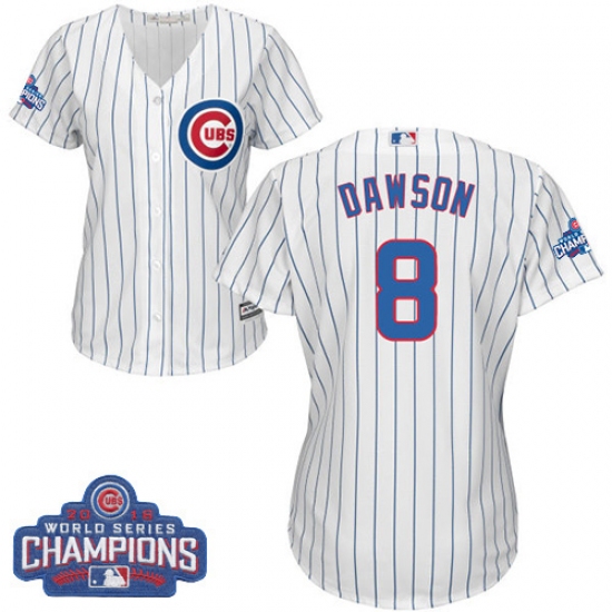Women's Majestic Chicago Cubs #8 Andre Dawson Authentic White Home 2016 World Series Champions Cool Base MLB Jersey - Ujersey