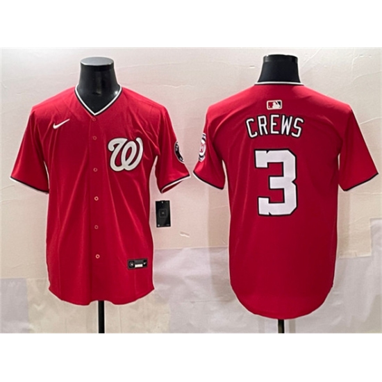 Men's Washington Nationals #3 Dylan Crews Red Limited Stitched Baseball Jersey - Ujersey