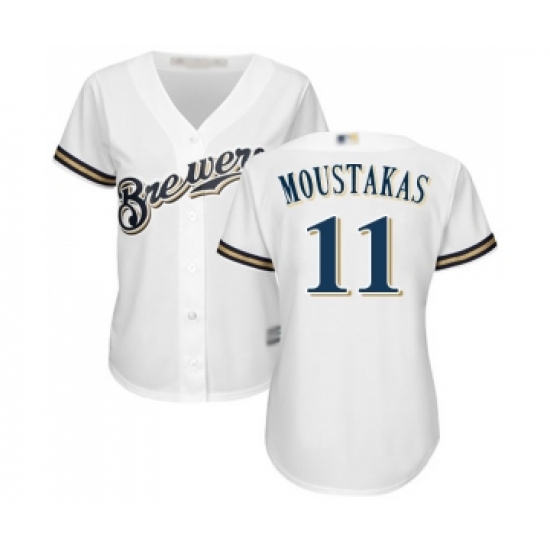 Women's Milwaukee Brewers #11 Mike Moustakas Replica White Alternate Cool Base Baseball Jersey - Ujersey