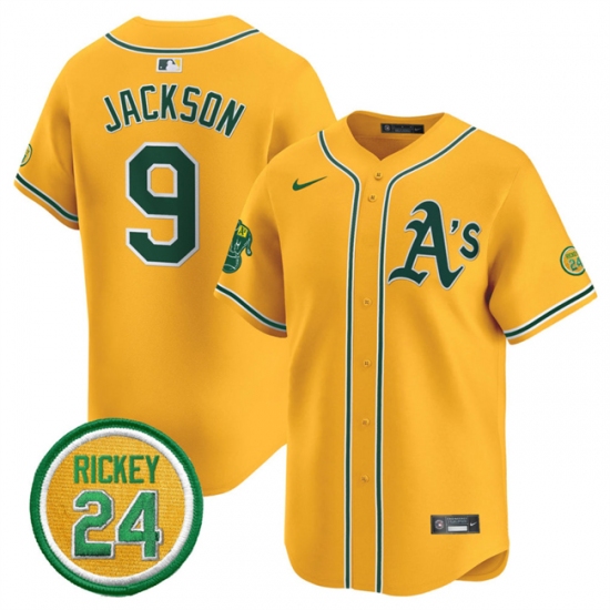 Men's Oakland Athletics #9 Reggie Jackson Yellow 2024 Limited With Rickey Henderson Stitched Jersey - Ujersey
