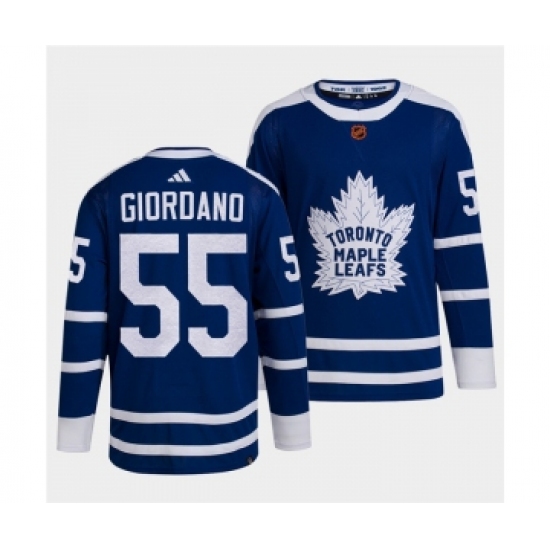 Men's Toronto Maple Leafs Black #55 Mark Giordano Blue 2022 Reverse Retro Stitched Jersey - Ujersey