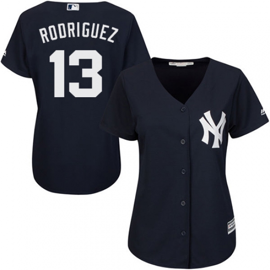 Women's Majestic New York Yankees #13 Alex Rodriguez Replica Navy Blue Alternate MLB Jersey - Ujersey
