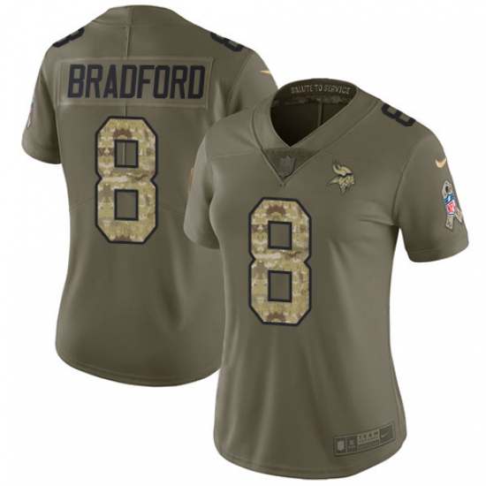 Women's Nike Minnesota Vikings #8 Sam Bradford Limited Olive/Camo 2017 Salute to Service NFL Jersey - Ujersey