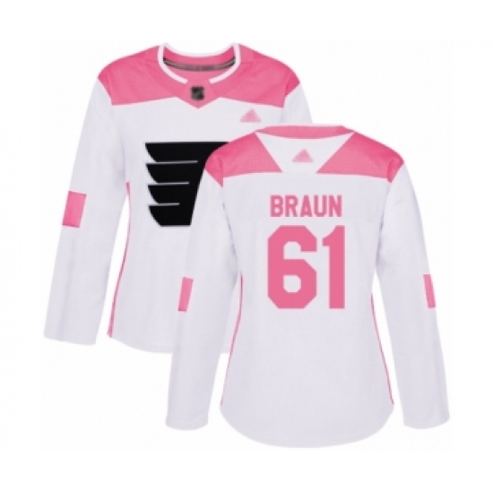 Women's Philadelphia Flyers #61 Justin Braun Authentic White Pink Fashion Hockey Jersey - Ujersey