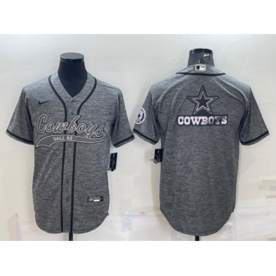 Men's Dallas Cowboys Grey Gridiron Team Big Logo Cool Base Stitched Baseball Jersey - Ujersey