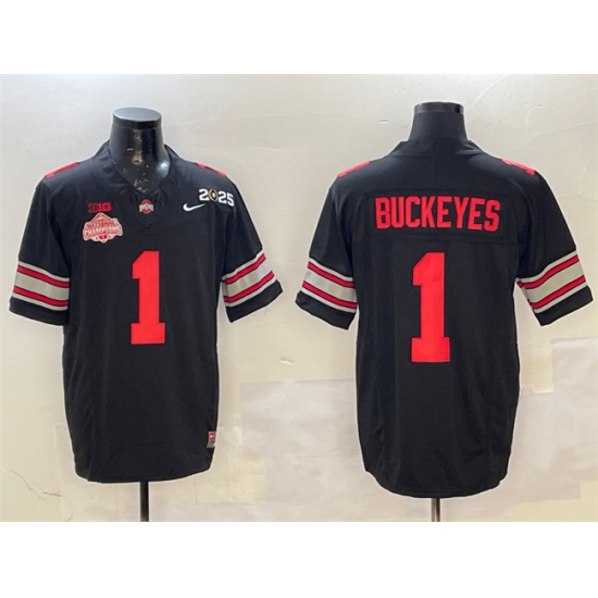 Men's Ohio State Buckeyes #1 Buckeyes Black 2025 CFP Final With National Champions F.U.S.E. Vapor Limited Stitched Football Jersey