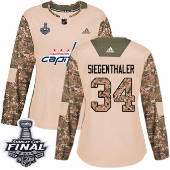 Women's Adidas Washington Capitals #34 Jonas Siegenthaler Authentic Camo Veterans Day Practice 2018 Stanley Cup Final NHL Jersey