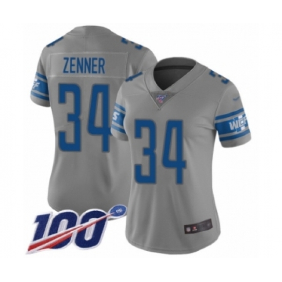 Women's Detroit Lions #34 Zach Zenner Limited Gray Inverted Legend 100th Season Football Jersey - Ujersey