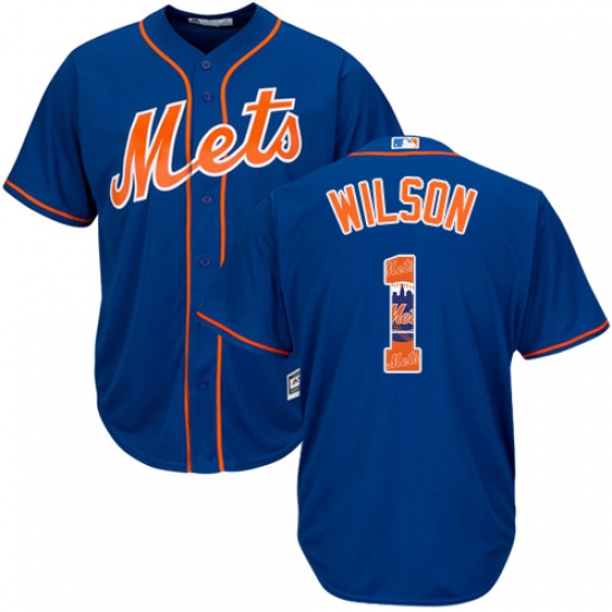 Men's Majestic New York Mets #1 Mookie Wilson Authentic Royal Blue Team Logo Fashion Cool Base MLB Jersey - Ujersey