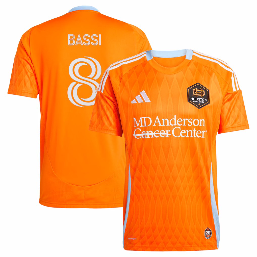 Men's Houston Dynamo FC Amine Bassi adidas Orange 2025 Season 20 Replica Player Jersey - Ujersey NHL