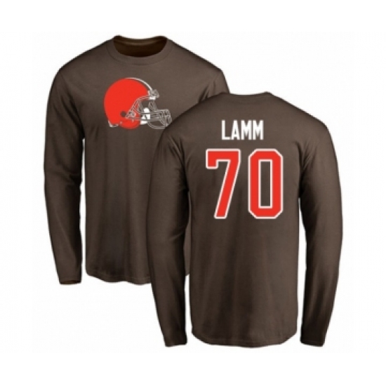 Football Cleveland Browns #70 Kendall Lamm Brown Name & Number Logo Long Sleeve T-Shirt - Ujersey