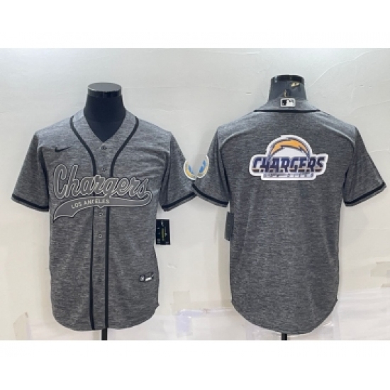 Men's Los Angeles Chargers Grey Gridiron Team Big Logo Cool Base Stitched Baseball Jersey - Ujersey