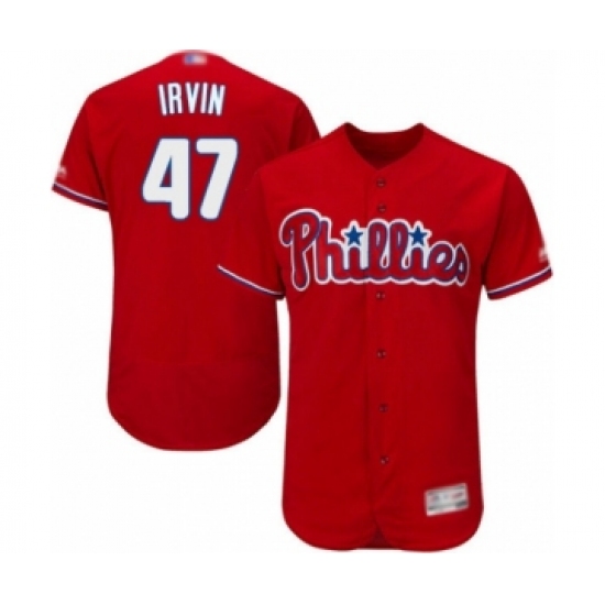 Men's Philadelphia Phillies #47 Cole Irvin Red Alternate Flex Base Authentic Collection Baseball Player Jersey