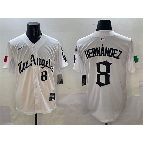 Men's Los Angeles Dodgers #8 Enrique Hernández White Mexico 2025 LA Gothic Style With Fernando Vapor Premier Limited Stitched Baseball Jersey - Ujersey