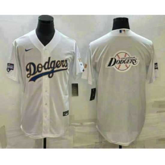 Men's Los Angeles Dodgers White Team Big Logo Cool Base Stitched Baseball Jersey2 - Ujersey